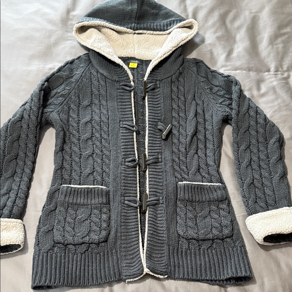 Cabela’s Women’s Cozy Cable Knit Hooded Cardigan - Dark Gray. Size M